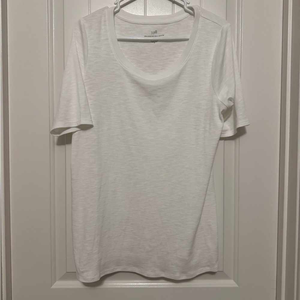 J. Jill Pima Scoop-Neck Elbow-Sleeve Tee White  Size M
